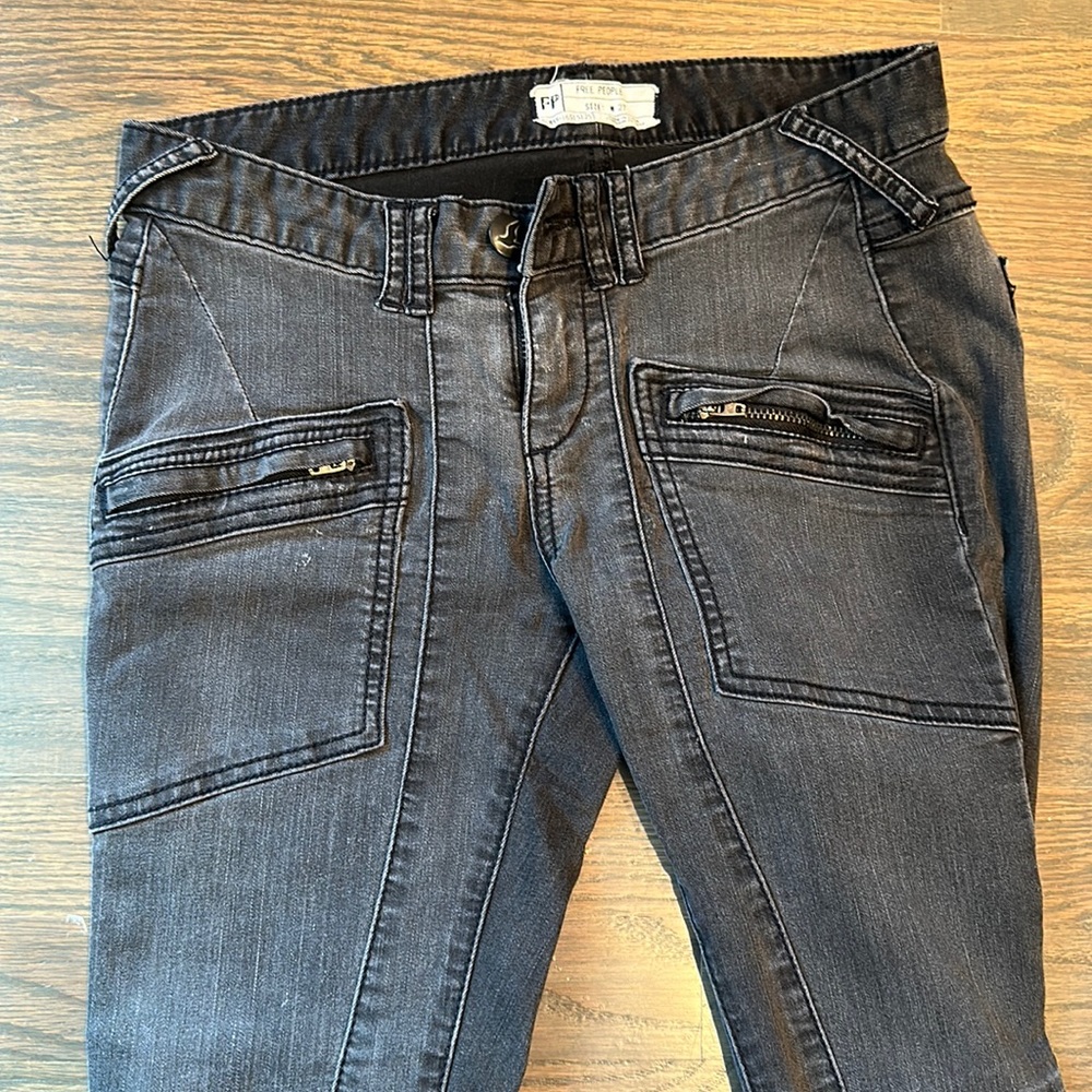 Free People Grey Skinny Motorcycle Stetch Jean